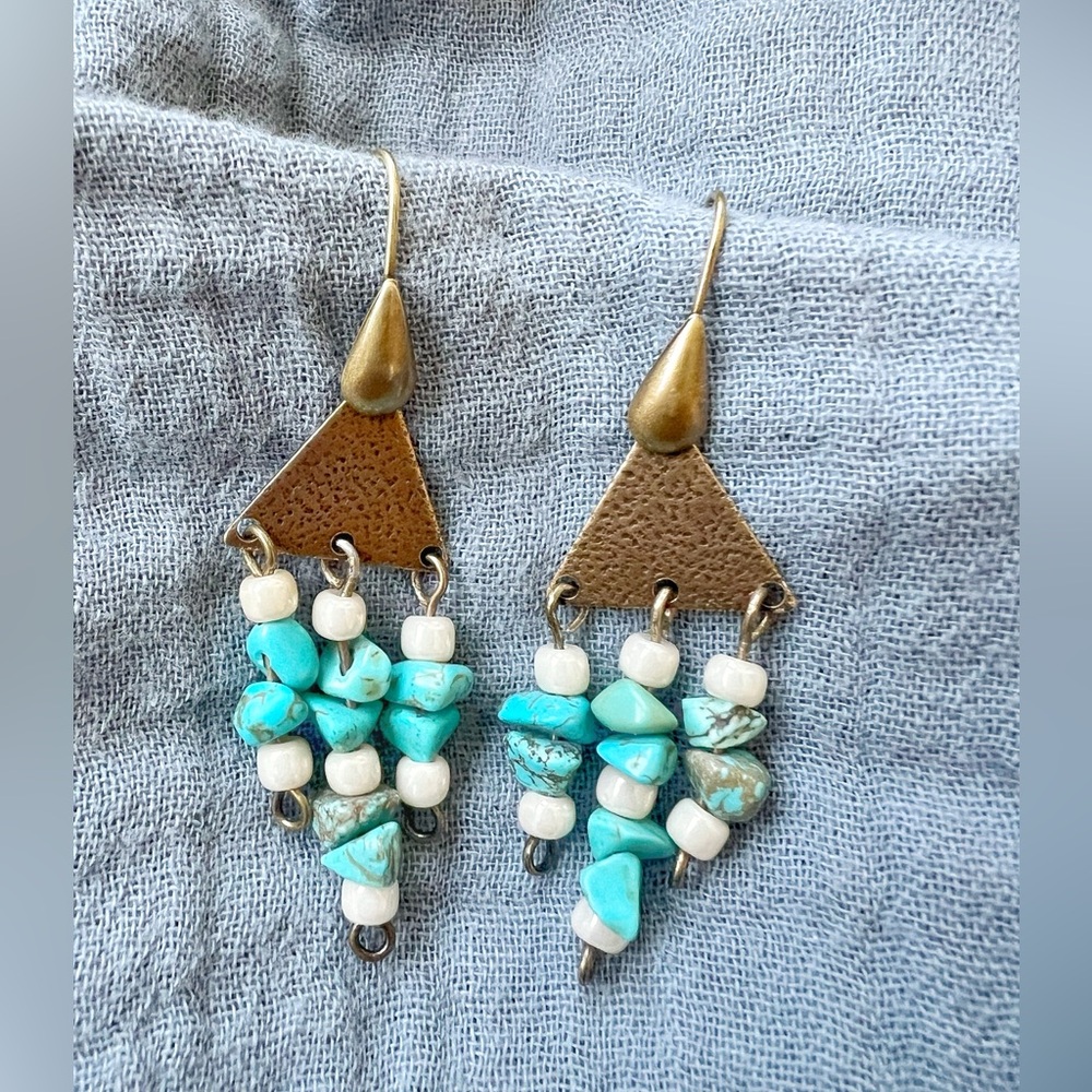 Blue Turquoise Stone Triangle Dangle Earrings